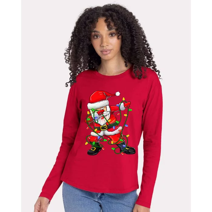 Dabbing Santa Christmas Tree Lights Womens Cotton Relaxed Long Sleeve T-Shirt