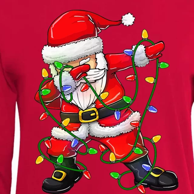 Dabbing Santa Christmas Tree Lights Womens Cotton Relaxed Long Sleeve T-Shirt