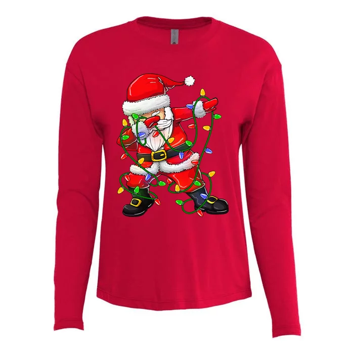 Dabbing Santa Christmas Tree Lights Womens Cotton Relaxed Long Sleeve T-Shirt