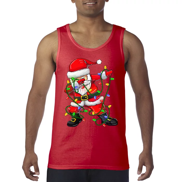 Dabbing Santa Christmas Tree Lights Tank Top