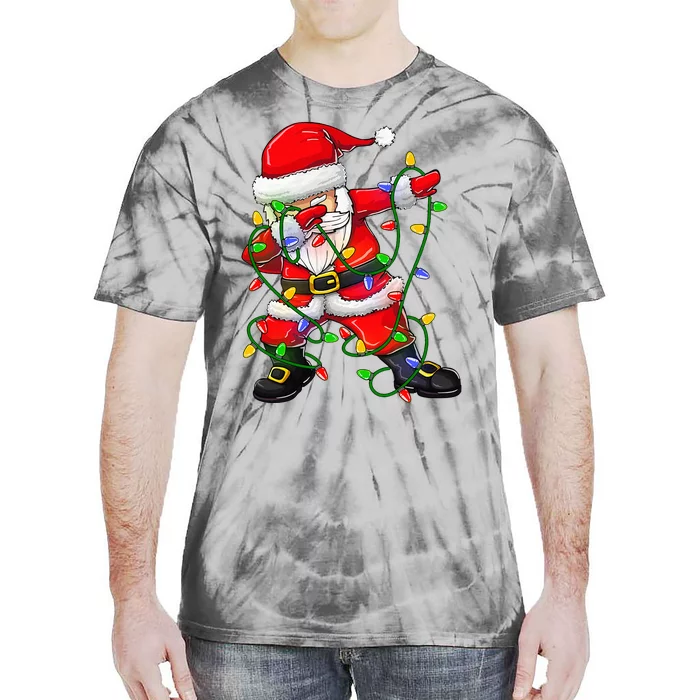 Dabbing Santa Christmas Tree Lights Tie-Dye T-Shirt