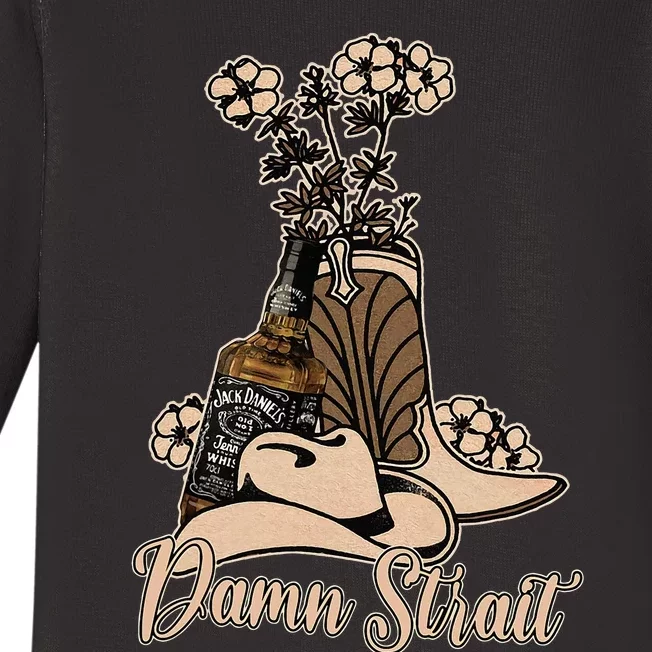 Damn S.T.R.A.I.T Cowboys Outlaws Music 80s Outfit Whiskey Glasses Baby Long Sleeve Bodysuit