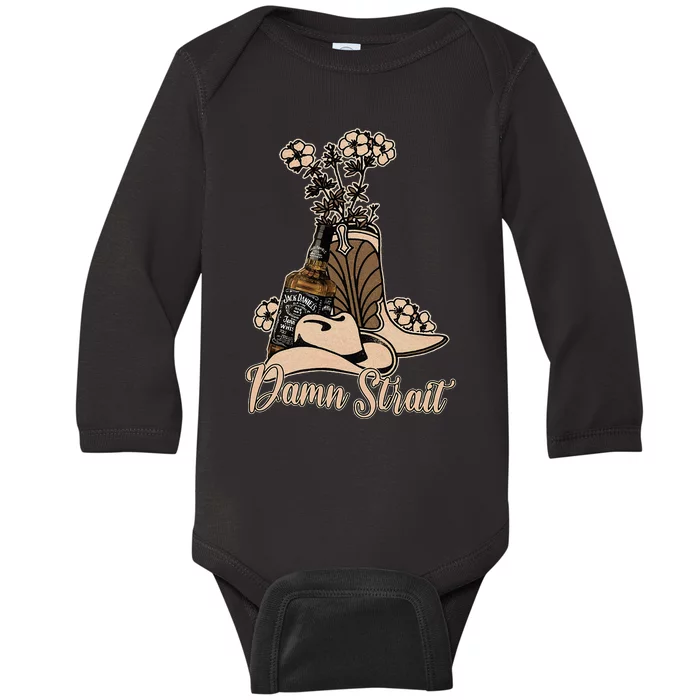 Damn S.T.R.A.I.T Cowboys Outlaws Music 80s Outfit Whiskey Glasses Baby Long Sleeve Bodysuit