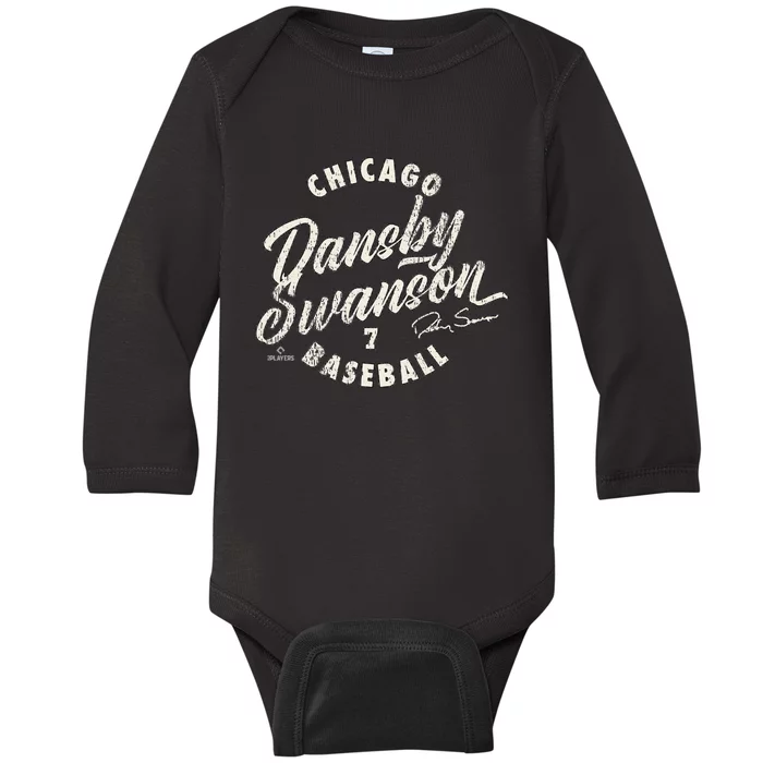 Dansby Swanson Chicago Baseball Vintage Cursive Baby Long Sleeve Bodysuit