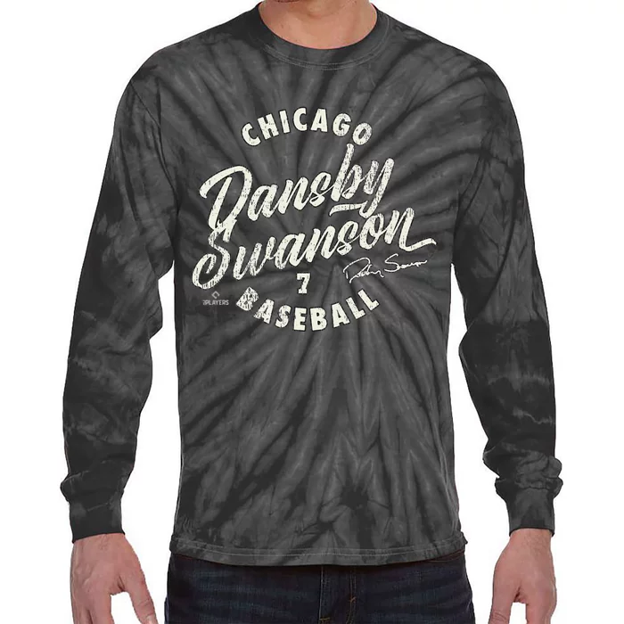 Dansby Swanson Chicago Baseball Vintage Cursive Tie-Dye Long Sleeve Shirt