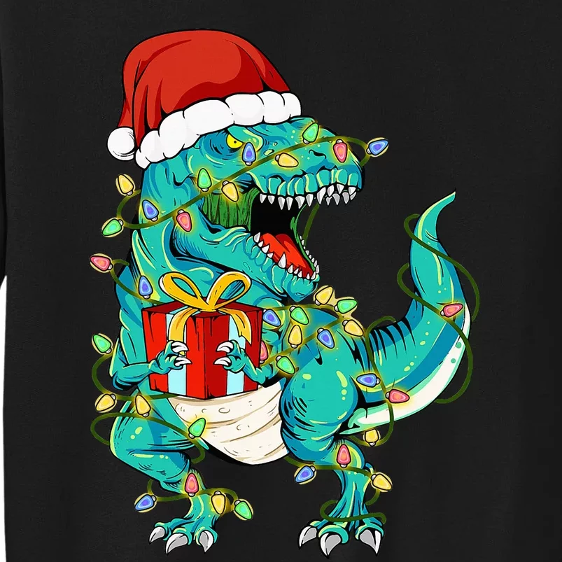 Dinosaur Santa  Christmas Tree Lights Sweatshirt