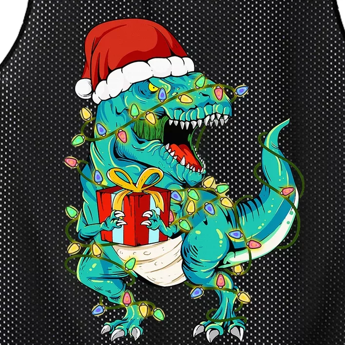 Dinosaur Santa  Christmas Tree Lights Mesh Reversible Basketball Jersey Tank