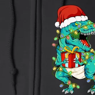 Dinosaur Santa  Christmas Tree Lights Full Zip Hoodie