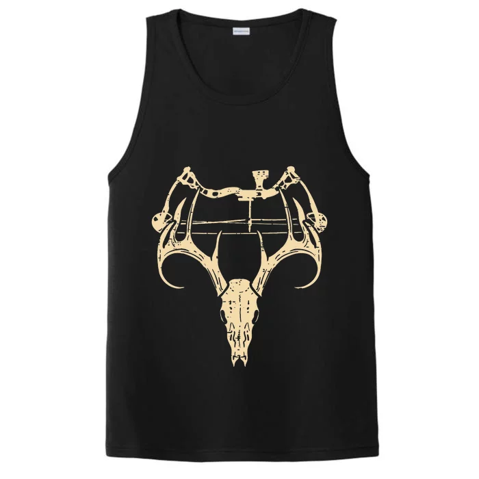 Deer Skull Compound Bow Retro Hunting Archery Dad Archer Performance Tank