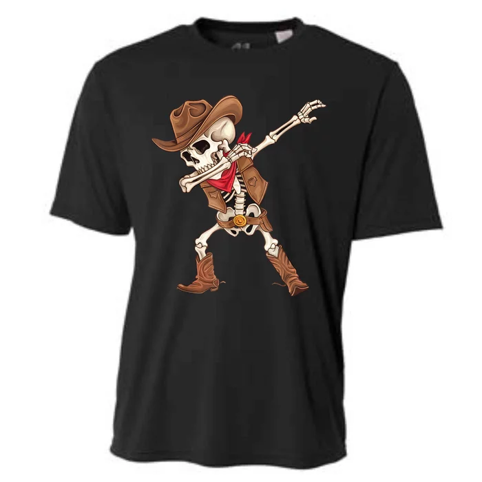 Dabbing Skeleton Cowboy Halloween Costume Cooling Performance Crew T-Shirt