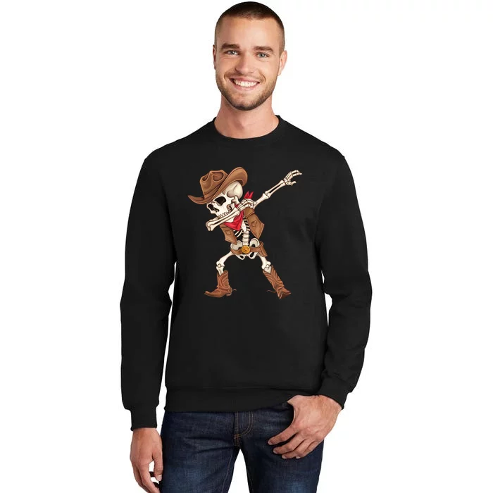 Dabbing Skeleton Cowboy Halloween Costume Tall Sweatshirt