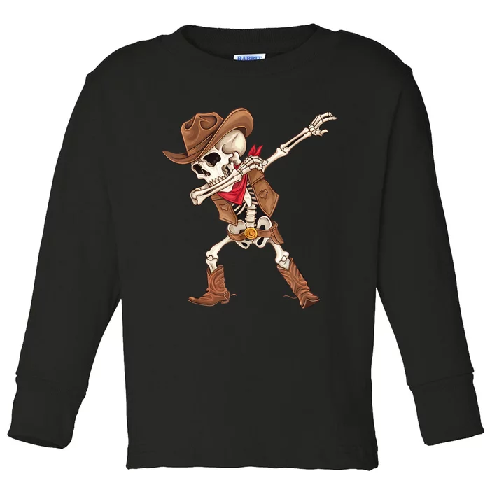 Dabbing Skeleton Cowboy Halloween Costume Toddler Long Sleeve Shirt