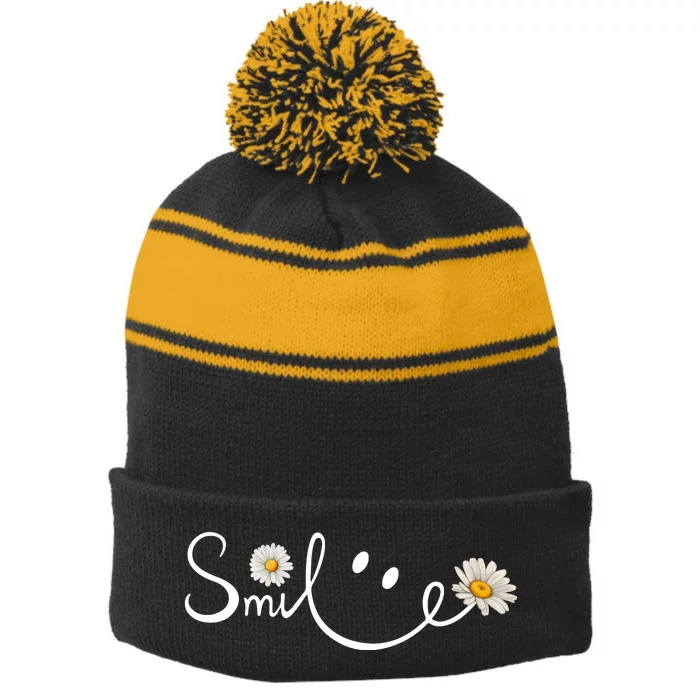 Daisy Smile Cute Gift Stripe Pom Pom Beanie