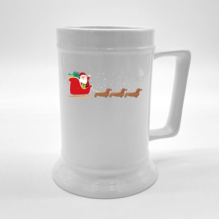 Dachshund Santa Christmas Sleigh Funny Dachshund Xmas Gift Front & Back Beer Stein