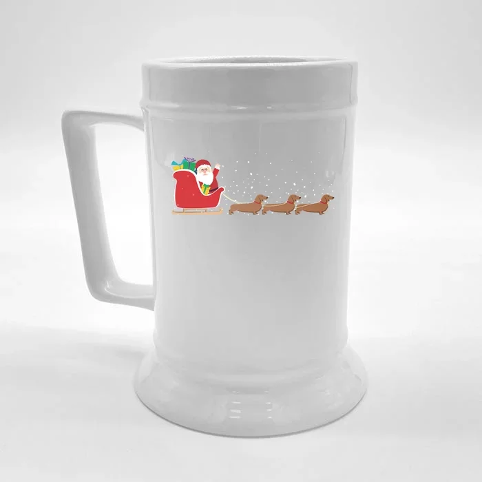 Dachshund Santa Christmas Sleigh Funny Dachshund Xmas Gift Front & Back Beer Stein