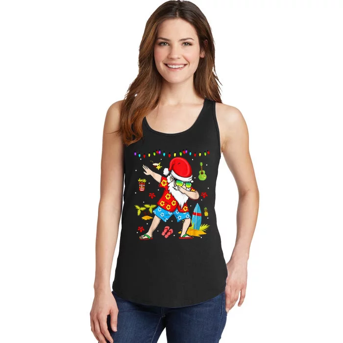 Dabbing Santa Christmas Summer Tropical Hawaiian Surfing Ladies Essential Tank