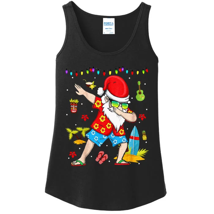 Dabbing Santa Christmas Summer Tropical Hawaiian Surfing Ladies Essential Tank