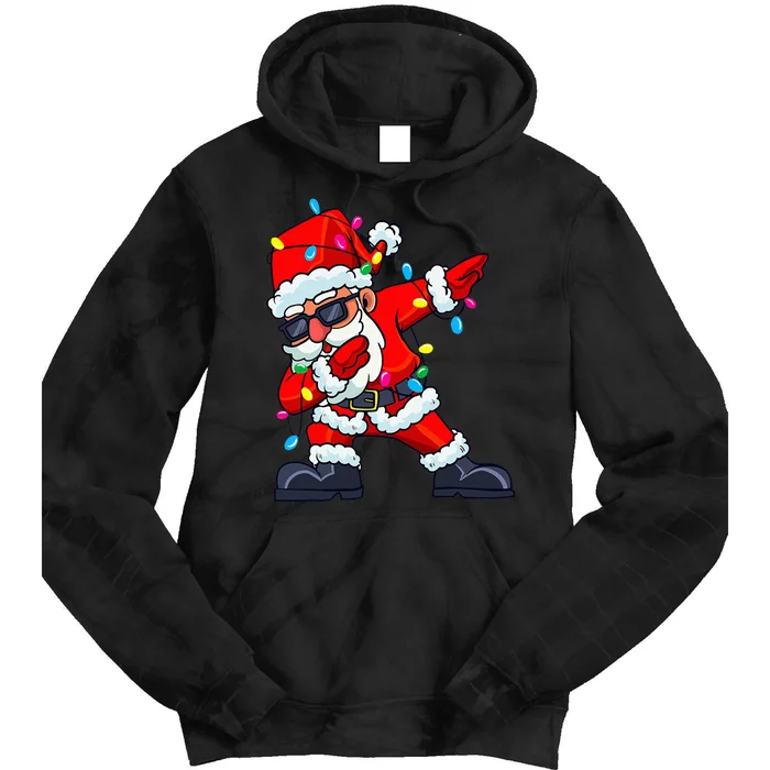 Dabbing Santa Claus Christmas Tree Lights Holiday Gift Tie Dye Hoodie