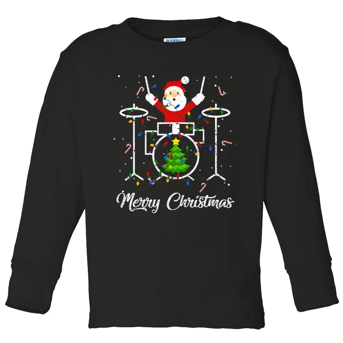 Drummer Santa Claus Merry Christmas Costume Drumming Toddler Long Sleeve Shirt