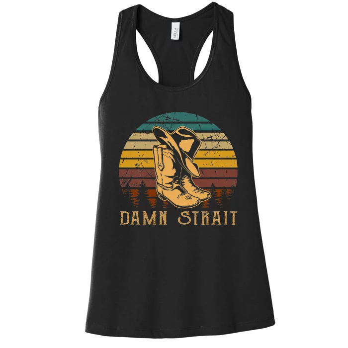 Damn S.T.R.A.I.T Cowboys Boots Hat Sand Cowgirl Western Women's Racerback Tank