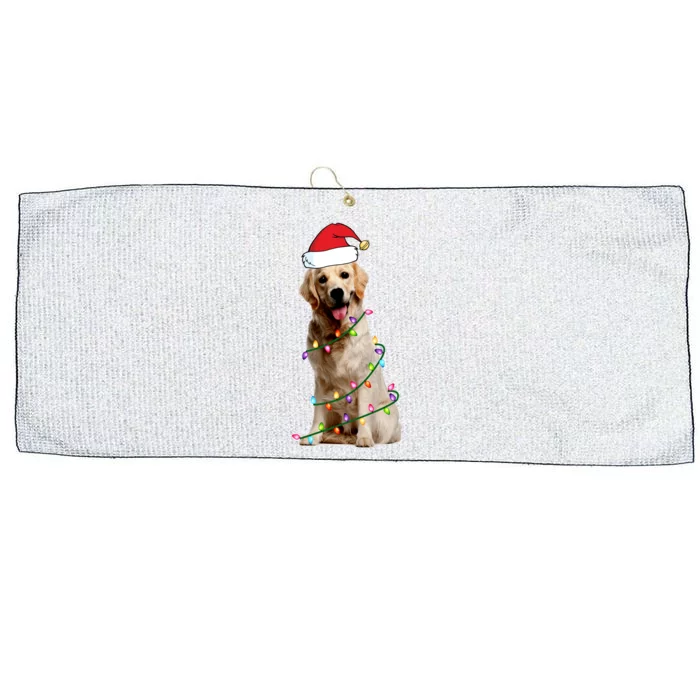 Dog Santa Christmas Lights Large Microfiber Waffle Golf Towel