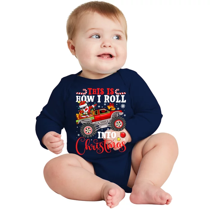 Dabbing Santa Claus Monster Truck Christmas Xmas Gift Cute Gift Baby Long Sleeve Bodysuit