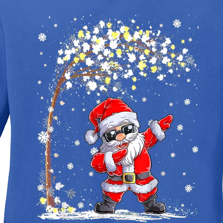 Dabbing Santa Claus Christmas Tree Boys Funny Xmas Dab Gift Ladies Long Sleeve Shirt