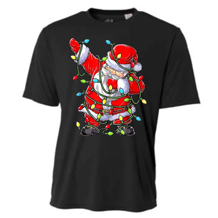 Dabbing Santa Claus Christmas Tree Lights Boys Dab Xmas Cute Gift Cooling Performance Crew T-Shirt