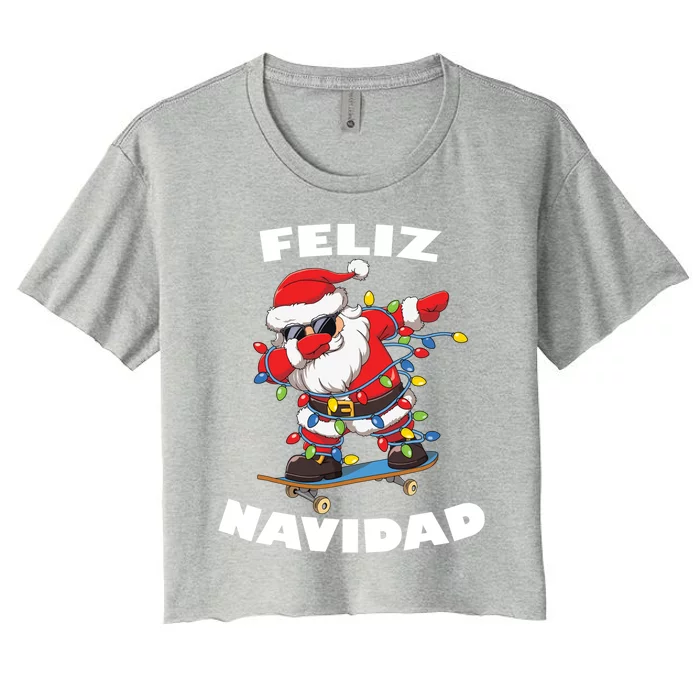 Dabbing Santa Claus Merry Christmas Feliz Navidad Gift Women's Crop Top Tee