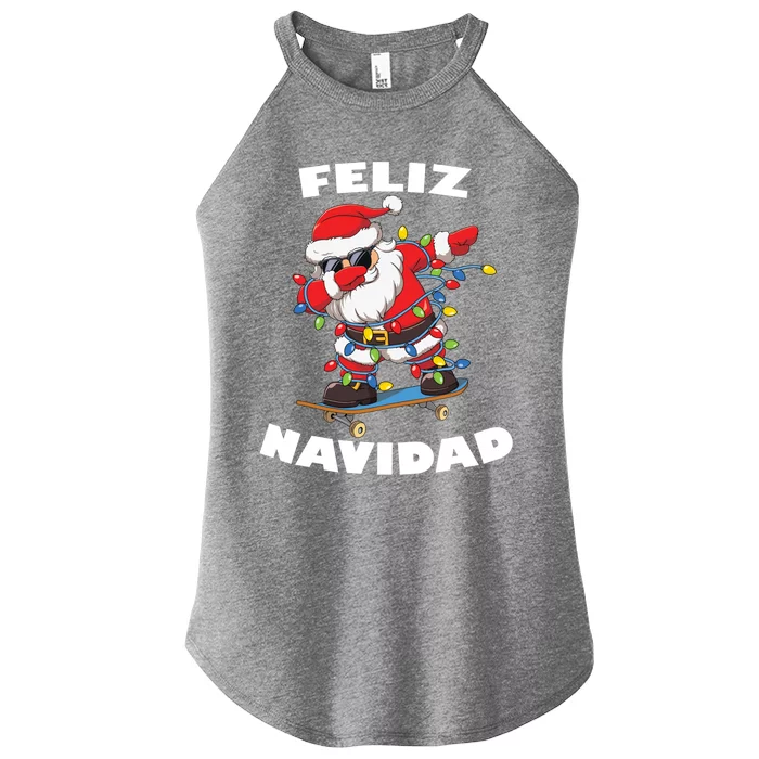 Dabbing Santa Claus Merry Christmas Feliz Navidad Gift Women’s Perfect Tri Rocker Tank