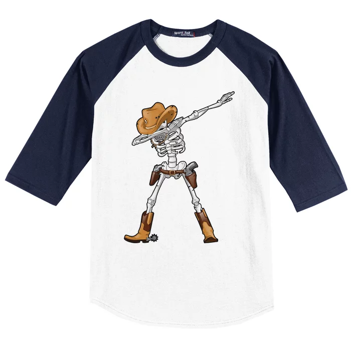 Dabbing Skeleton Cowboy Hat Halloween Dab Baseball Sleeve Shirt