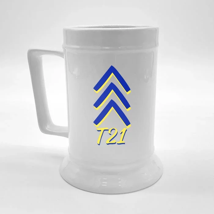 Down Syndrome Chevron Arrow For Trisomy 21 T21 For Down Syndrome Awareness Gift Front & Back Beer Stein