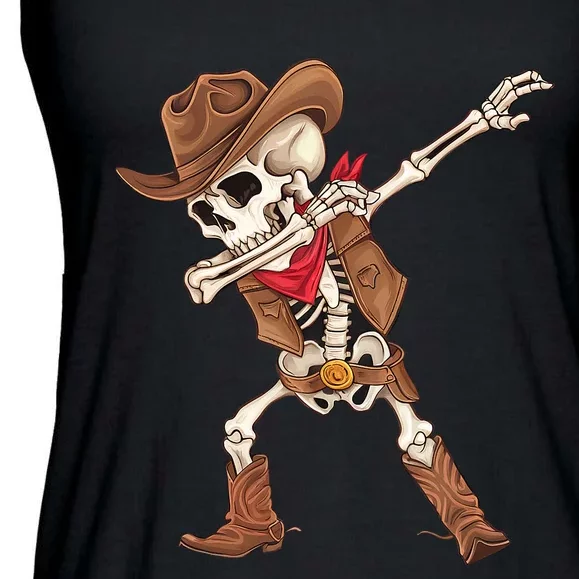 Dabbing Skeleton Cowboy Halloween Costume Ladies Essential Flowy Tank