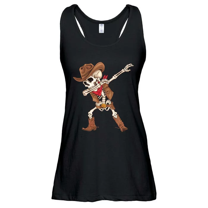 Dabbing Skeleton Cowboy Halloween Costume Ladies Essential Flowy Tank