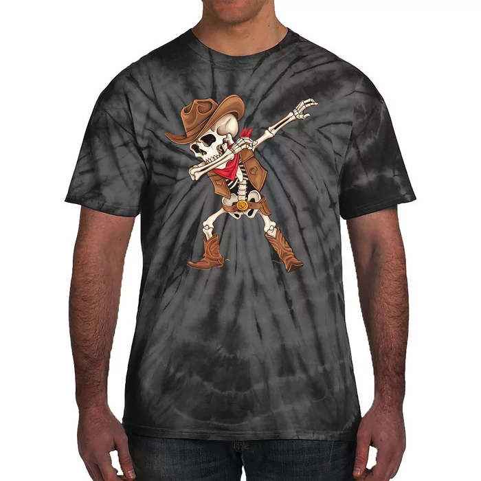 Dabbing Skeleton Cowboy Halloween Costume Tie-Dye T-Shirt