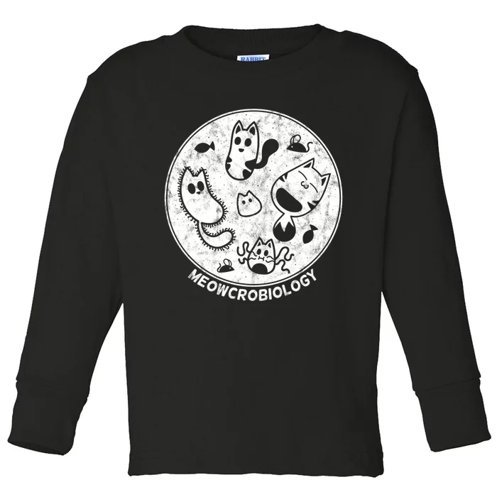 Distressed Science Cat Bacteria Microbiology Meowcrobiology Toddler Long Sleeve Shirt