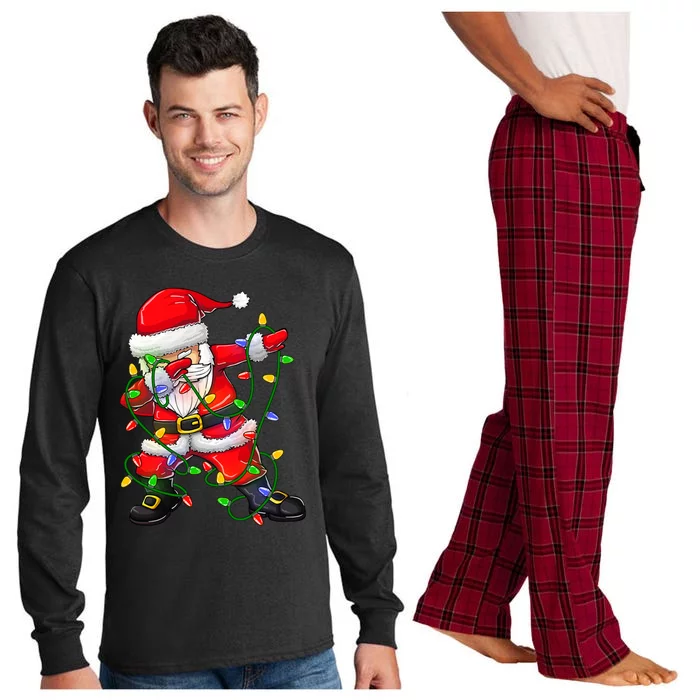 Dabbing Santa Cute Gift For Boys Girls Christmas Tree Lights Cool Gift Long Sleeve Pajama Set