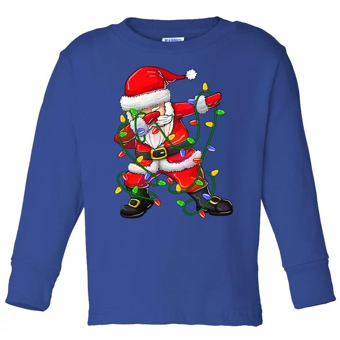 Dabbing Santa Cute Gift For Boys Girls Christmas Tree Lights Cool Gift Toddler Long Sleeve Shirt