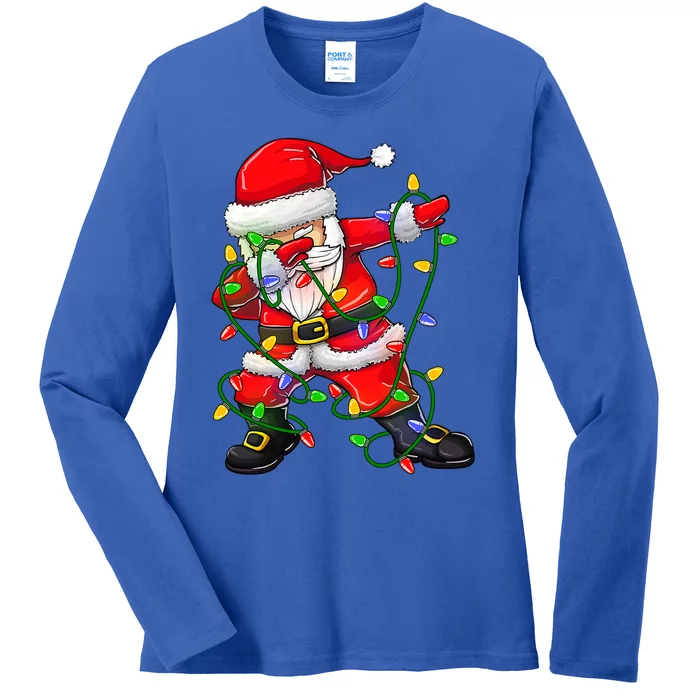 Dabbing Santa Cute Gift For Boys Girls Christmas Tree Lights Cool Gift Ladies Long Sleeve Shirt