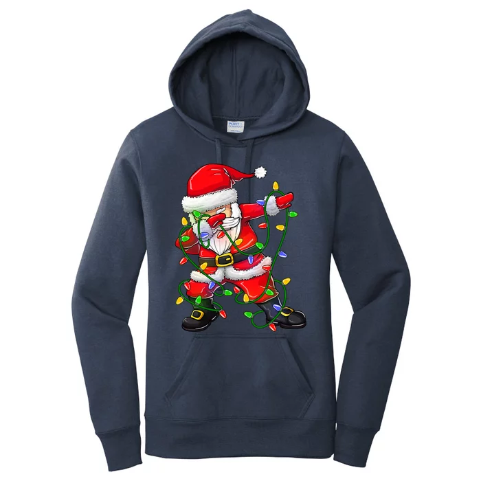 Dabbing Santa Cute Gift For Boys Girls Christmas Tree Lights Cool Gift Women's Pullover Hoodie