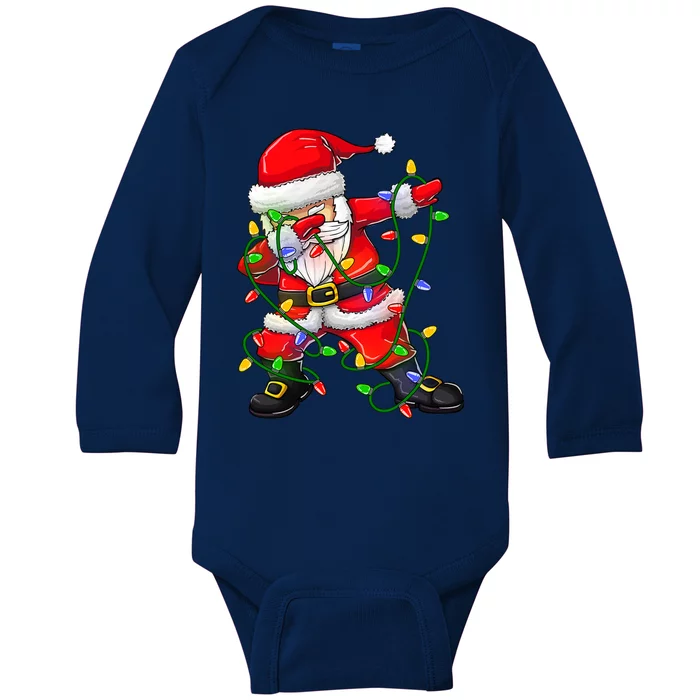 Dabbing Santa Cute Gift For Boys Girls Christmas Tree Lights Cool Gift Baby Long Sleeve Bodysuit