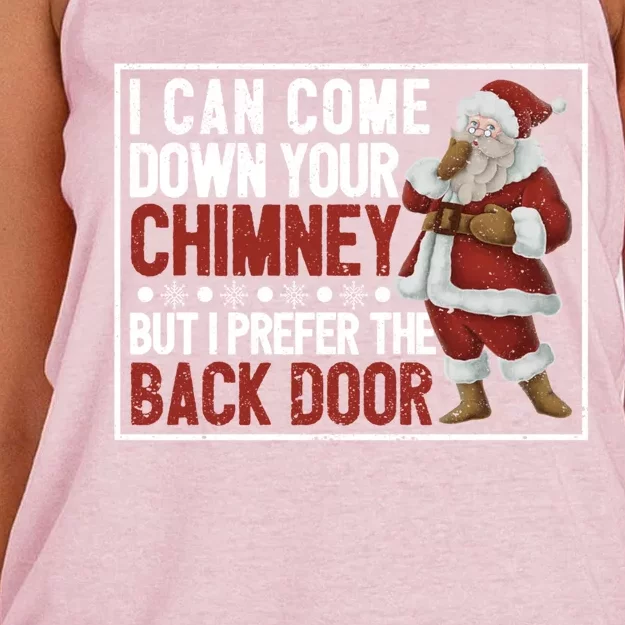 Dirty Santa Claus Jokes Xmas Pj I Can Come Down Your Chimney Gift Women's Knotted Racerback Tank