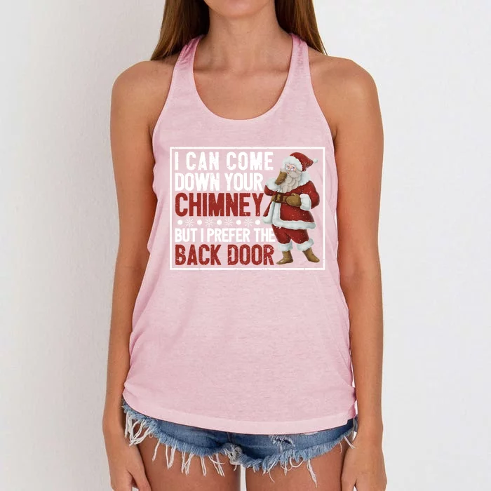 Dirty Santa Claus Jokes Xmas Pj I Can Come Down Your Chimney Gift Women's Knotted Racerback Tank