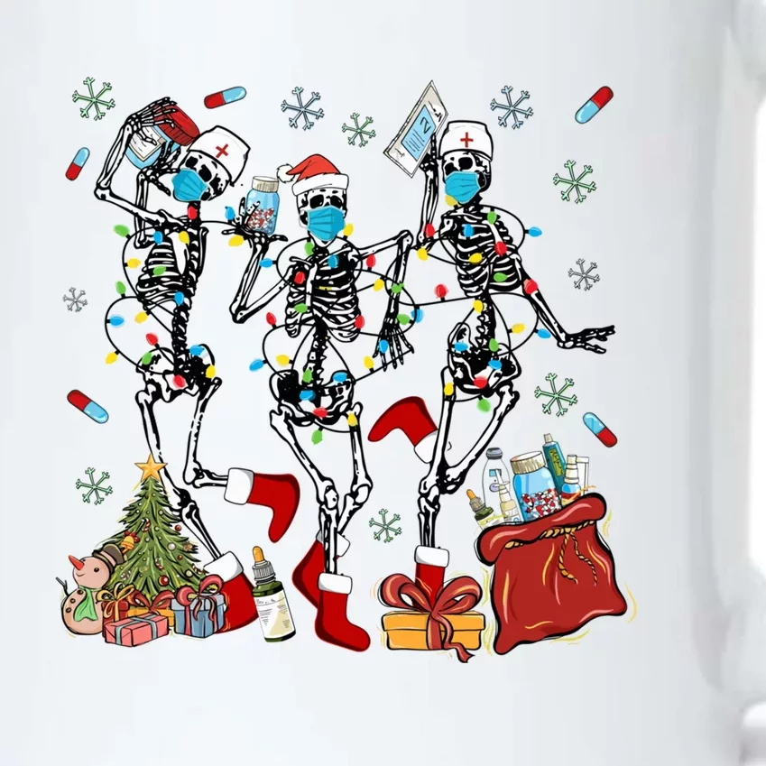 Dancing Skeleton Christmas Lights Nurse Nursing Scrub Xmas Gift Black Color Changing Mug