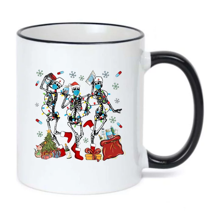 Dancing Skeleton Christmas Lights Nurse Nursing Scrub Xmas Gift Black Color Changing Mug