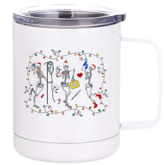 Dancing Skeleton Christmas Nurse Nursing Scrub Top Xmas Cool Gift Front & Back 12oz Stainless Steel Tumbler Cup