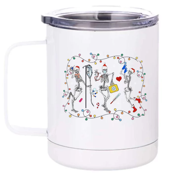 Dancing Skeleton Christmas Nurse Nursing Scrub Top Xmas Cool Gift Front & Back 12oz Stainless Steel Tumbler Cup