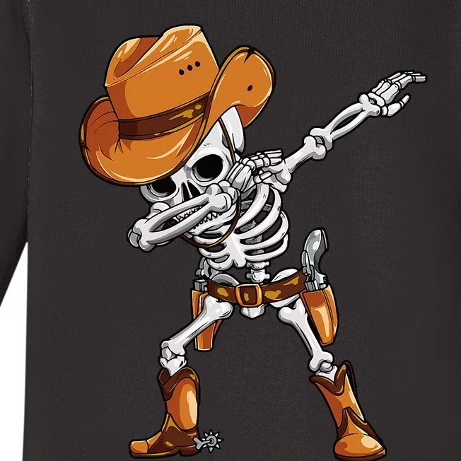 Dabbing Skeleton Cowboy Halloween Funny Dab Dance Baby Long Sleeve Bodysuit