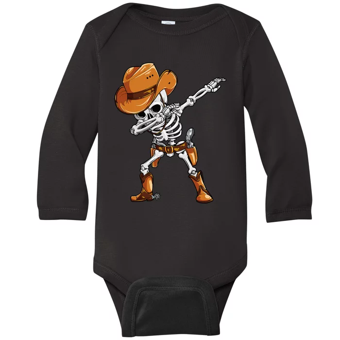 Dabbing Skeleton Cowboy Halloween Funny Dab Dance Baby Long Sleeve Bodysuit