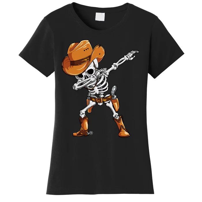 Dabbing Skeleton Cowboy Halloween Funny Dab Dance Women's T-Shirt